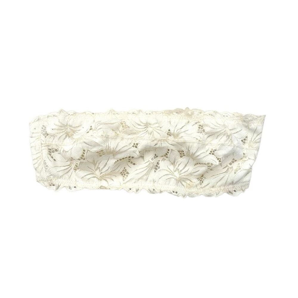 Aerie Real Power Strapless Beach Daze Lace Unlined Cream Bandeau Bra Size 34B